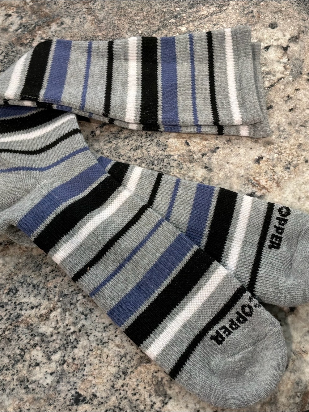 Tommie Copper Compression Crew Socks Gray Blue Striped Casual Comfort NEW 9-11.5
